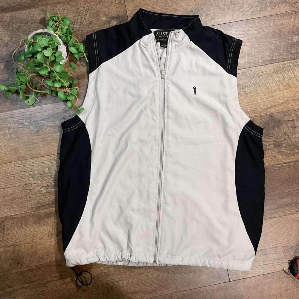 Mens Austin Golf Zip Up Vest Large Black Beige With Logo